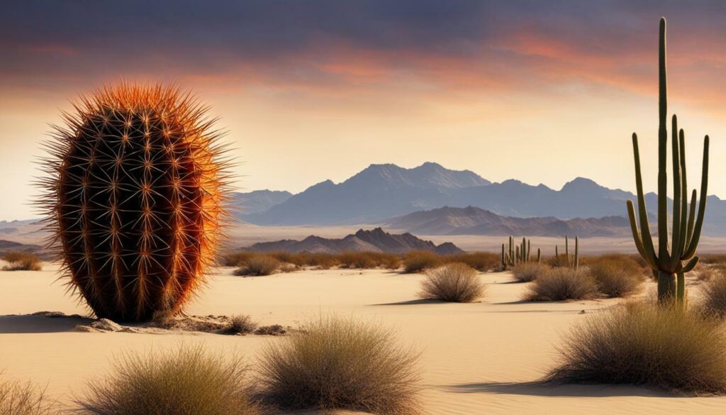 Barrel cactus in arid environment